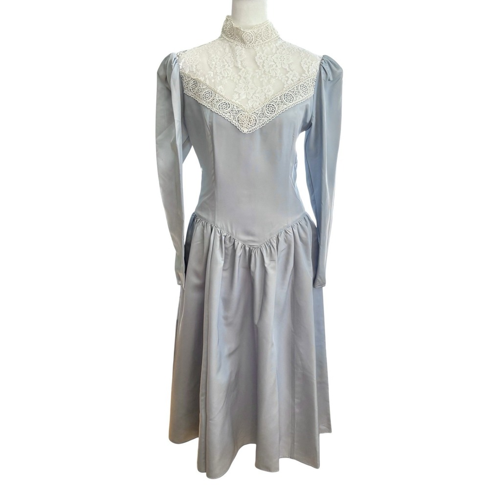 Gunne Sax by Jessica McClintock Blue Ivory Lace Vintage Dress Size 11‎